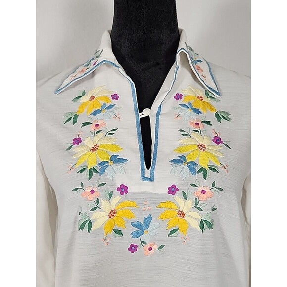 Vintage Lily Boho Floral Embroidered Tunic Top Blouse Sheer Peasant Medium - Picture 2 of 14